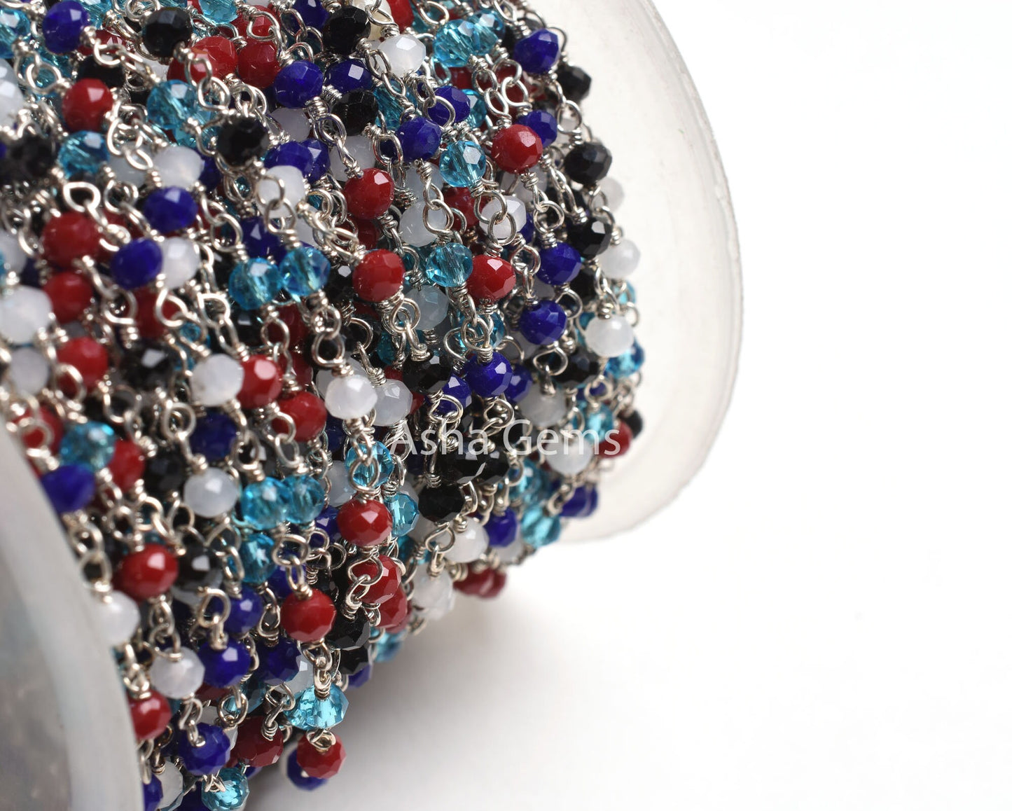 1-50 Feet Multi Color Beads Rosary Chain, Silver Plated Wire Wrap Hydro Disco faceted Rondelle Beaded handmade Chain Jewelry making Necklace