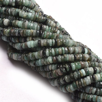 Emerald Smooth Tyre Shape Beads Gemstone Natural Emerald Beads,8/ 16" Strand Shaded Green Emerald smooth Handmade Wheel Beads Jewelry Crafts