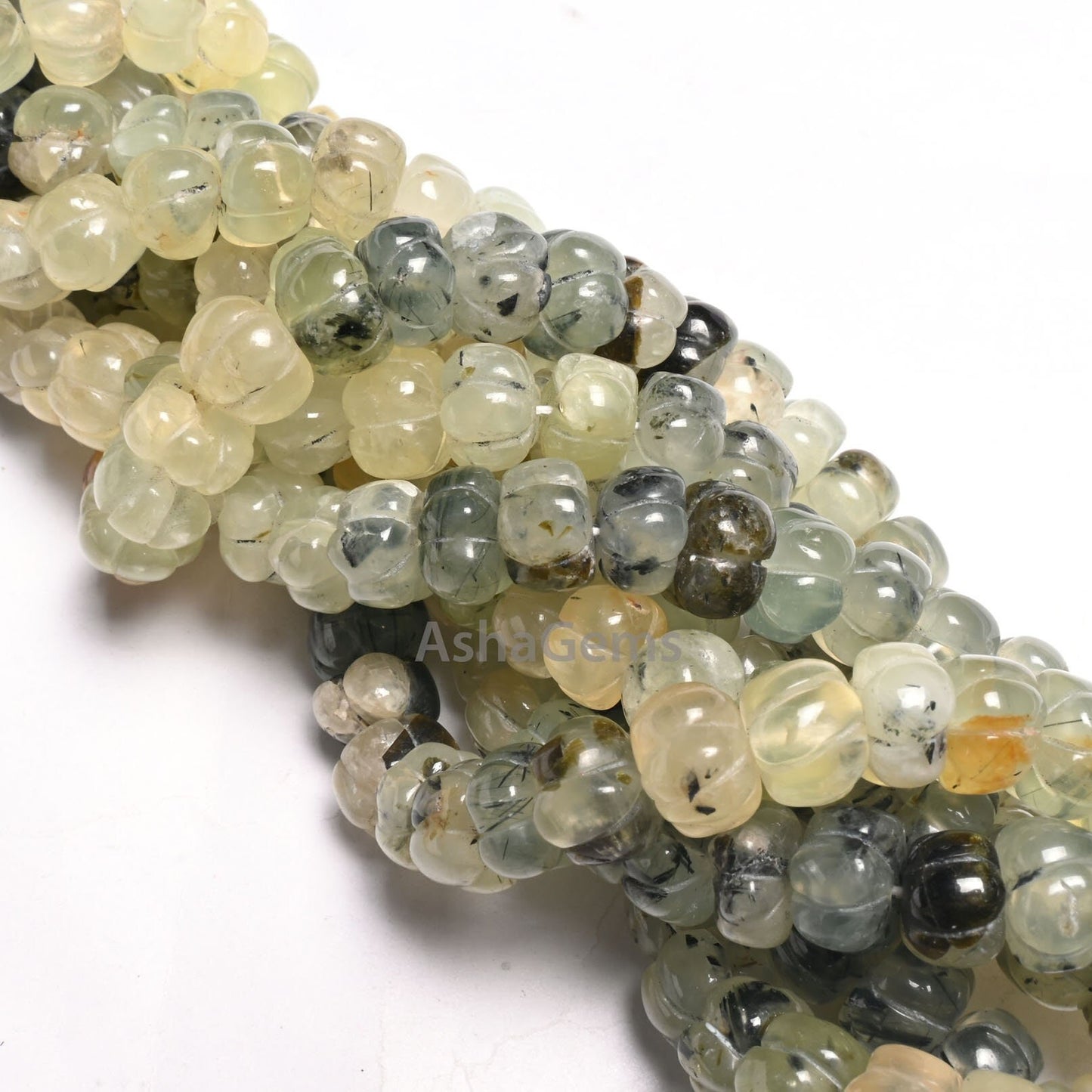 Shaded Moss Green Prehnite Carving Watermelon Beads, natural Moss Prehnite handmade Uneven Carve Pumpkin Gemstone Melon Beads Jewelry Crafts