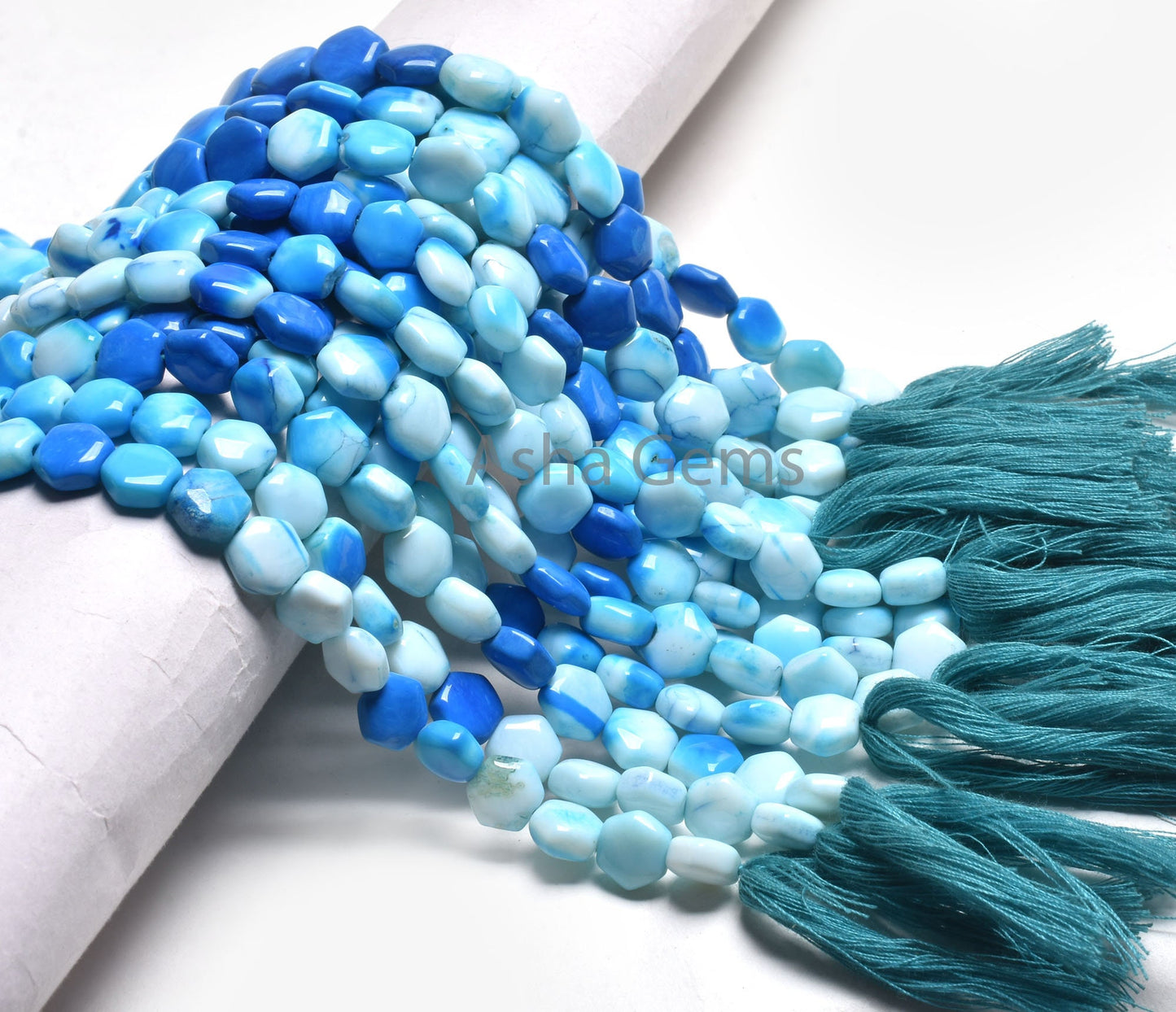 Beautiful Blue Opal fancy Hexagon Shape Gemstone Beads, Shaded Blue Opal Straight Drill beads, Opal handmade beads jewelry Making Craft SALE