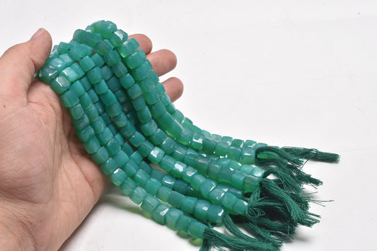 Beautiful Green Onyx 3D Cube Box Shape Gemstone Beads,8" Green Onyx Faceted Cube Beads, Onyx Indian Cut Box Bead For Jewelry Handicraft SALE