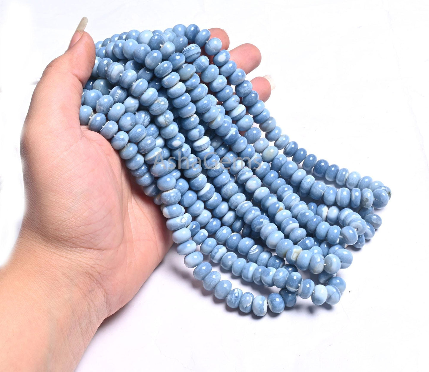 Fine Blue Opal Smooth Rondelle Beads, Shaded Pigeon Blue Opal Plain Handmade Gemstone Loose Bead,16" Blue Opal Beads Jewelry Making Necklace