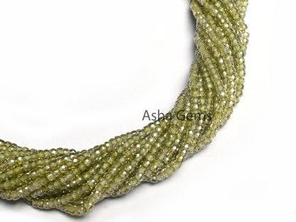 15" Strand Beautiful Green Zircon Micro Cut Rondelle Faceted Gemstone Beads 3 mm, AAA Quality Peridot Green Color Cubic Zircon Beads Jewelry