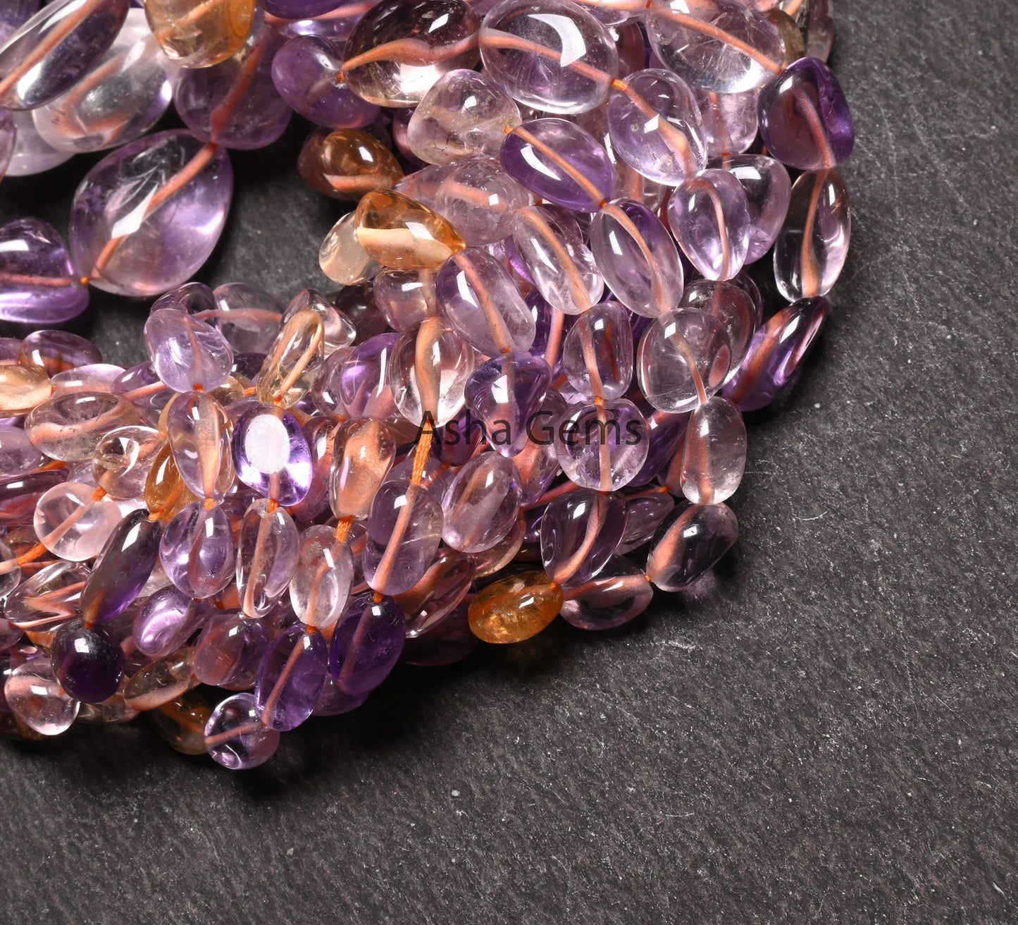 Beautiful Ametrine Smooth Nugget beads,9/18" Strand Fine Natural Ametrine Plain Handmade Tumble Gemstone Straight Drill Beads Jewelry Crafts