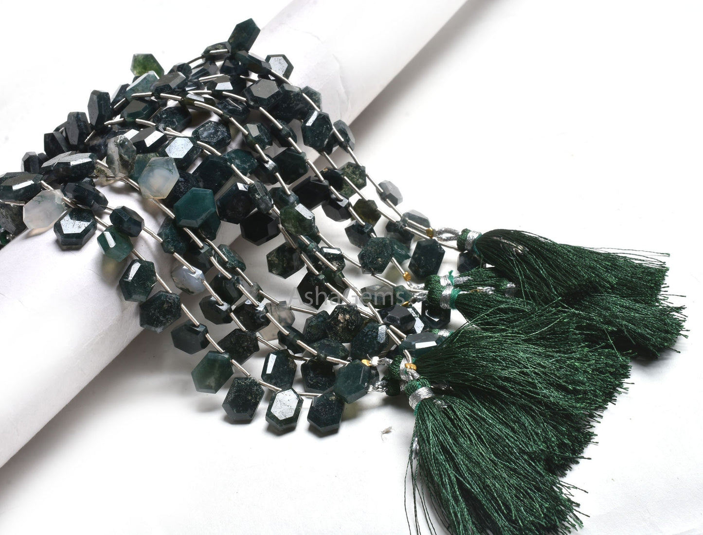 Natural Moss Green Agate Hexagon Shape Faceted Beads,8-12 mm Fine Moss Agate Side Drill Fancy Briolette Gemstone Beads Jewelry Makings SALE
