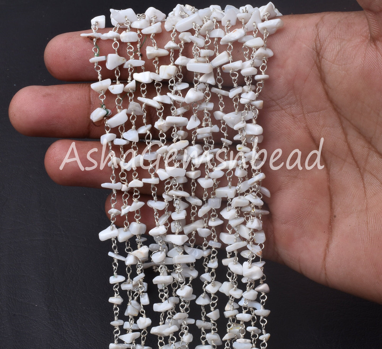 Natural White Opal Uncut Chip Beads Rosary Chain Silver Plated Wire Bulk roll Beaded Chain Gemstone Opal Smooth Nugget Chain Jewelry Crafts