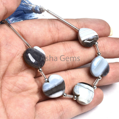 15 mm Blue Boulder Opal Carved Heart Shape smooth Beads, Boulder Opal fancy Carving Heart Straight Drill Beads, Blue Opal Bead Jewelry Craft
