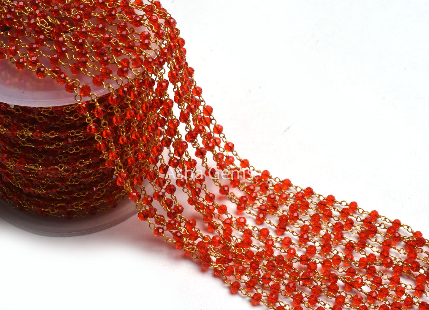 3,5,10,25 Feet Red Quartz Hydro Faceted Rondelle Beaded Rosary Chain gold Plated Wire Red Crystal Jewelry Making Finding 3 mm Crafts Chain