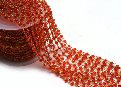 3,5,10,25 Feet Red Quartz Hydro Faceted Rondelle Beaded Rosary Chain gold Plated Wire Red Crystal Jewelry Making Finding 3 mm Crafts Chain