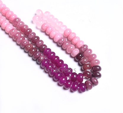 8 mm Multi Pink Jade Quartz Smooth Rondelle Gemstone Loose Beads,16" Shaded  Bubblegum Pink Quartz Polish Beads Jewelry Necklace Crafts SALE