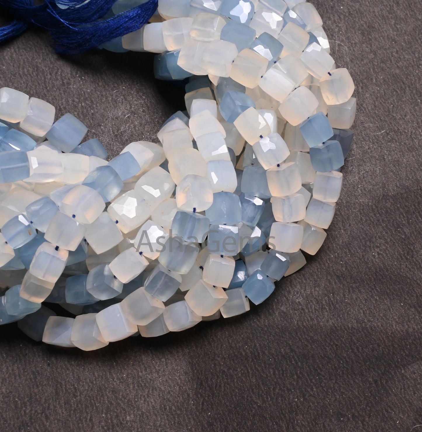 Beautiful Chalcedony Faceted 3D Cube Box Gemstone Beads,8" Shaded White Blue Chalcedony Box Shape Indian Cut Chalcedony Beads Jewelry Crafts