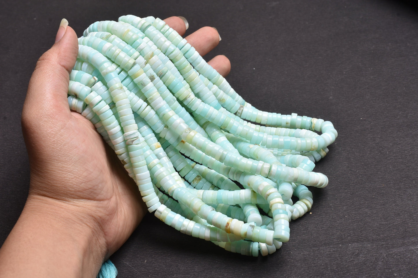 8mm Peru Sky Blue Opal Smooth Tyre Shape Handmade Gemstone Beads Light Blue Opal Plain Heishi Tyre Center Drill Opal Bead Jewelry Craft SALE