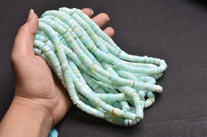 8mm Peru Sky Blue Opal Smooth Tyre Shape Handmade Gemstone Beads Light Blue Opal Plain Heishi Tyre Center Drill Opal Bead Jewelry Craft SALE