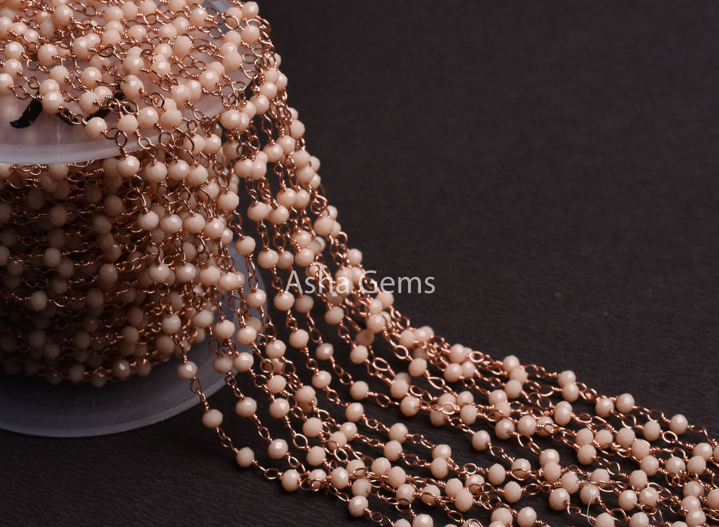 Beautiful Pink Opal Hydro Rondelle Faceted Beads Rosary Chain,3mm Gold,Rose Gold Plated Wire Wrap Beaded Handmade Chain Jewelry Making Craft