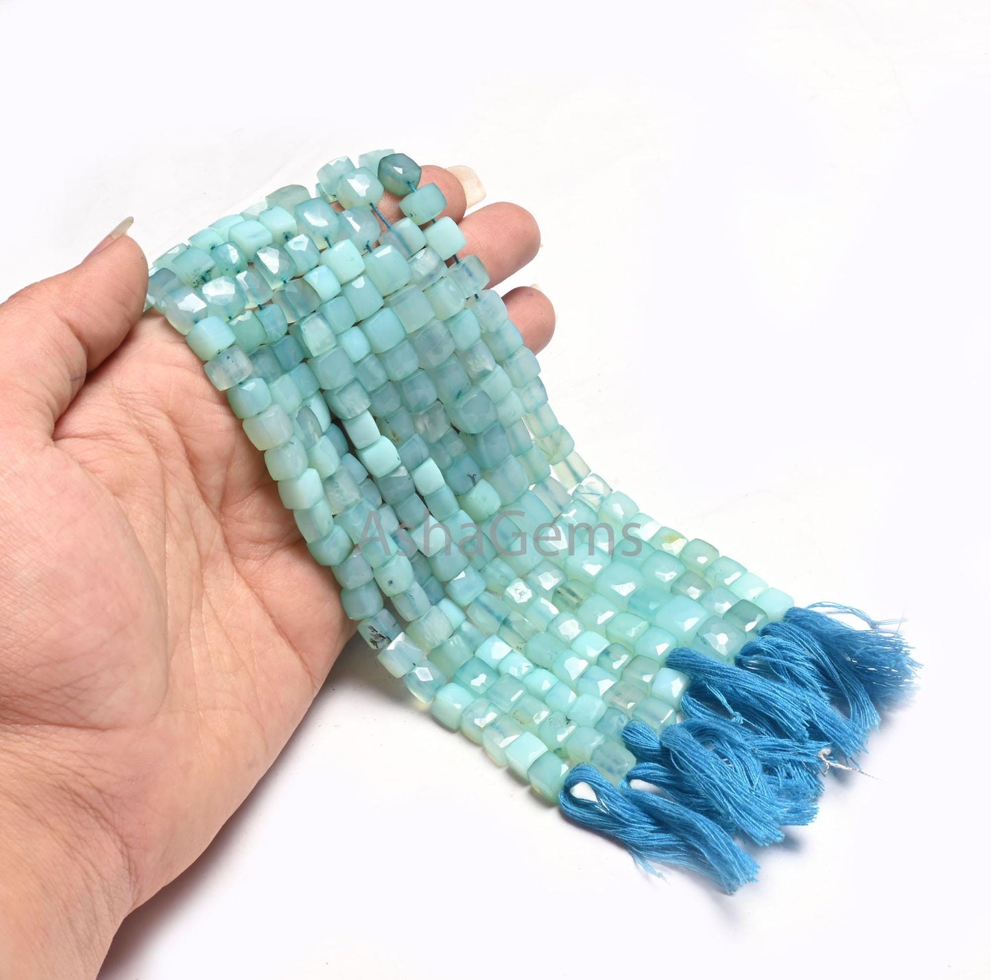 Fine Quality Blue Chalcedony Faceted 3D Cube Box Gemstone Beads, Light Blue Chalcedony Cube Indian Cut Chalcedony Beads Jewelry making Craft