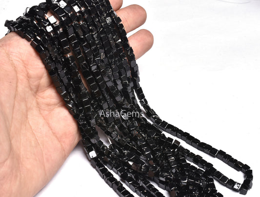 Beautiful Natural Black Spinel Box Shape Smooth Gemstone Beads,4.mm, Black Spinel Plain 3D Cube Box Beads,Spinel Beads.For Jewelry Craft