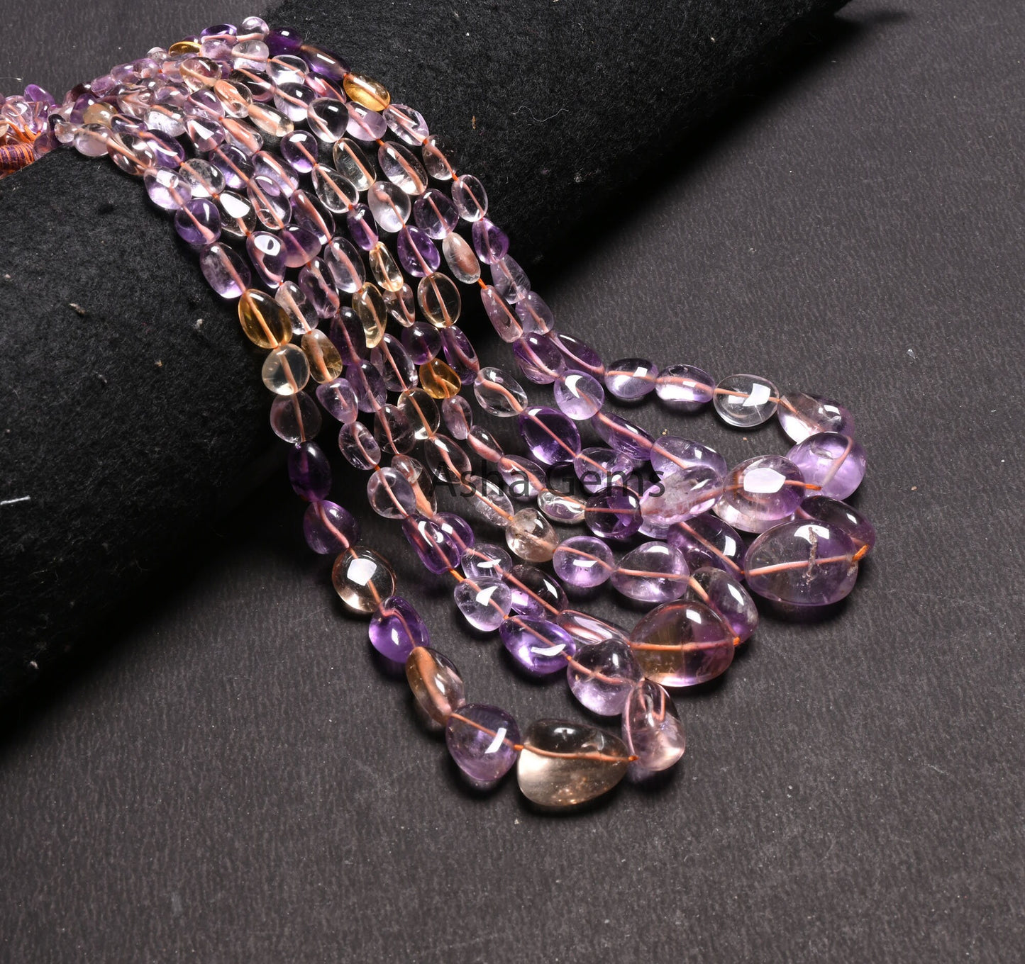 Beautiful Ametrine Smooth Nugget beads,9/18" Strand Fine Natural Ametrine Plain Handmade Tumble Gemstone Straight Drill Beads Jewelry Crafts