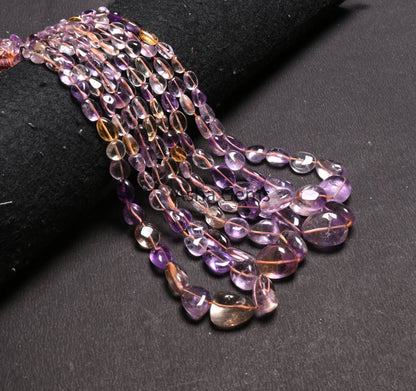 Beautiful Ametrine Smooth Nugget beads,9/18" Strand Fine Natural Ametrine Plain Handmade Tumble Gemstone Straight Drill Beads Jewelry Crafts