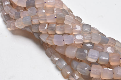 Shaded Peach Grey Chalcedony Faceted 3D Cube Box Beads,8" Fine Chalcedony Cube Gemstone Beads, Chalcedony Indian Cut Bead Jewelry Craft SALE