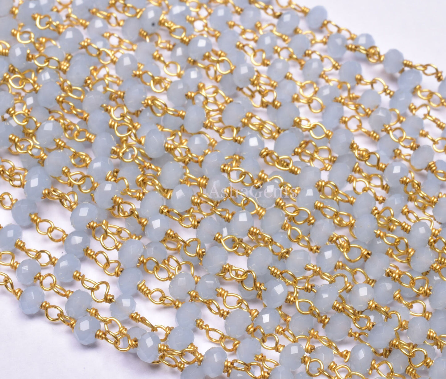 3,5,10 Feet,Aquamarine Hydro Faceted Rondelle Beaded Rosary Chain Gold Plated,Jewelry Making, Finding, Wire Wrapped Chain,3-3.5 mm