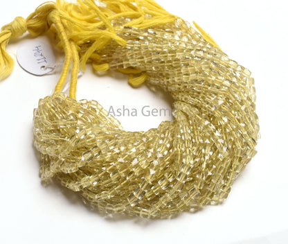 AAA Lemon Quartz Faceted 3D Cube Box Beads,9" Strand Natural Yellow Lemon Cube Gemstone Beads, Tiny Lemon Quartz Box Bead Jewelry Craft SALE