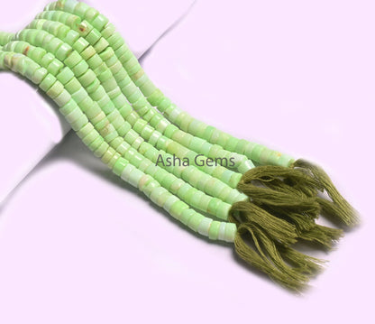 Beautiful Mint Green Opal Smooth handmade Tyre Shape Beads,13" parrot Green Opal wheel Gemstone Center Drill Beads, Fine Opal Beads Jewelry