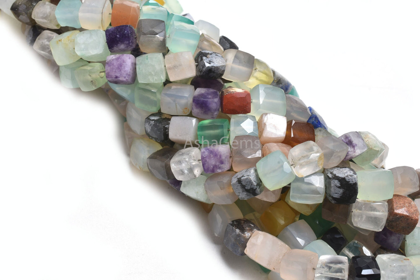 Beautiful Multi Color Stone Faceted Box Shape Beads,8" Mix Gemstone 3D Cube Box Indian Cut Beads Disco Box Center Drill Jewelry Making Craft