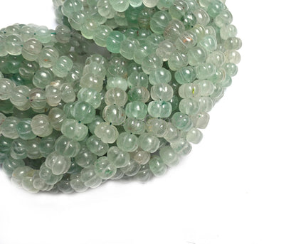 Beautiful Aventurine carved Pumpkin Gemstone Beads, Fine Natural Shaded Green aventurine Carving watermelon handmade Beads Jewelry Necklace