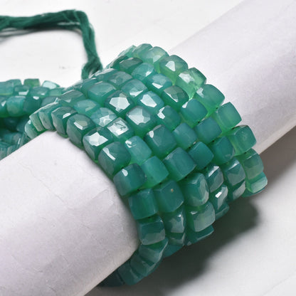 Beautiful Green Onyx Faceted 3D Cube Box Center Drill Beads,8" Strand Green Onyx Cube Gemstone Handmade Beads Onyx Bead Jewelry Making Craft