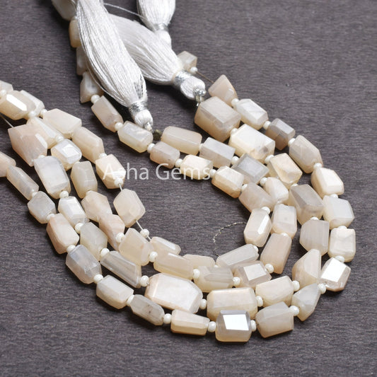 Beautiful Moonstone Silver Coated Faceted Nugget Shape Beads, White Moonstone Coated Tiny Nugget Gemstone Straight Drill Bead Jewelry Crafts (AG 22216)