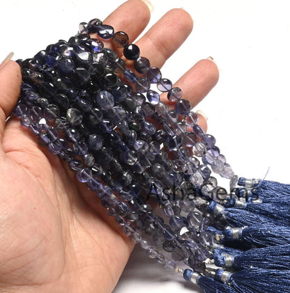 Natural Iolite Smooth Coin Shape Gemstone Loose Beads, Shaded Blue Iolite Plain Handmade Coin Straight Drill Bead, Iolite Beads Jewelry SALE