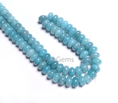 8mm Fine Neon Blue Color Jade Quartz Smooth Rondelle Shape Beads, Off Blue Quartz Plain Gemstone Loose Quartz Bead Jewelry Making Craft SALE