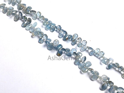 Beautiful Moss Aquamarine Faceted Pear Shape Gemstone beads,8" Natural Blue Aquamarine Side Drill Teardrop Briolette Moss Aqua Beads Jewelry (AG 18627)
