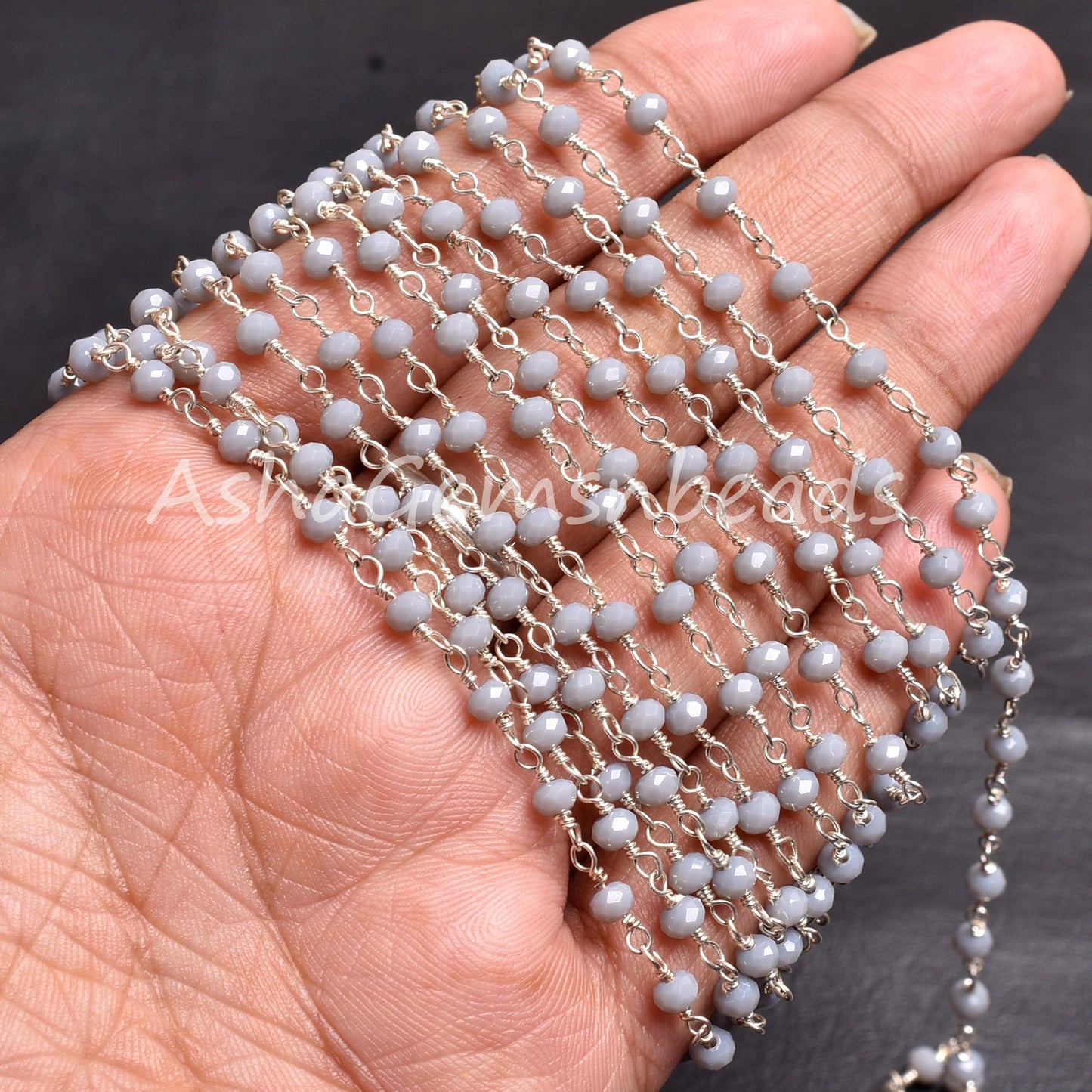 Grey Moonstone Hydro Rondelle Faceted Beads Rosary Chain Silver Plated Wire Wrap Jewelry Making Chains 3-3.5mm Bulk Roll Chain Necklace SALE