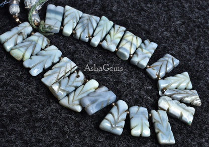 Beautiful Blue Opal Carving Fancy Long Stick Shape Beads,8" Strand Blue Oregon opal carved Rectangle beads, Blue Opal carve handmade Beads