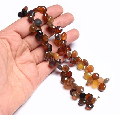 Fine Quality Shaded Dusky Brown Chalcedony Faceted Heart Shape Beada,7.5" Chalcedony Heart Briolette Gemstone Bead Jewelry Making Craft SALE