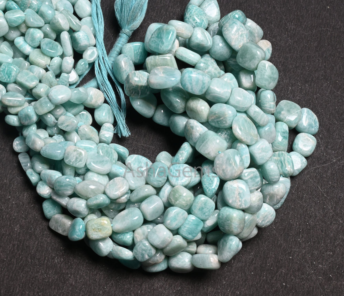 Fine Quality Amazonite Smooth Handmade Nugget Gemstone Loose Beads,9/18" Natural Blue Amazonite Tumble Graduation Size Bead Necklace Jewelry (AG 22305)