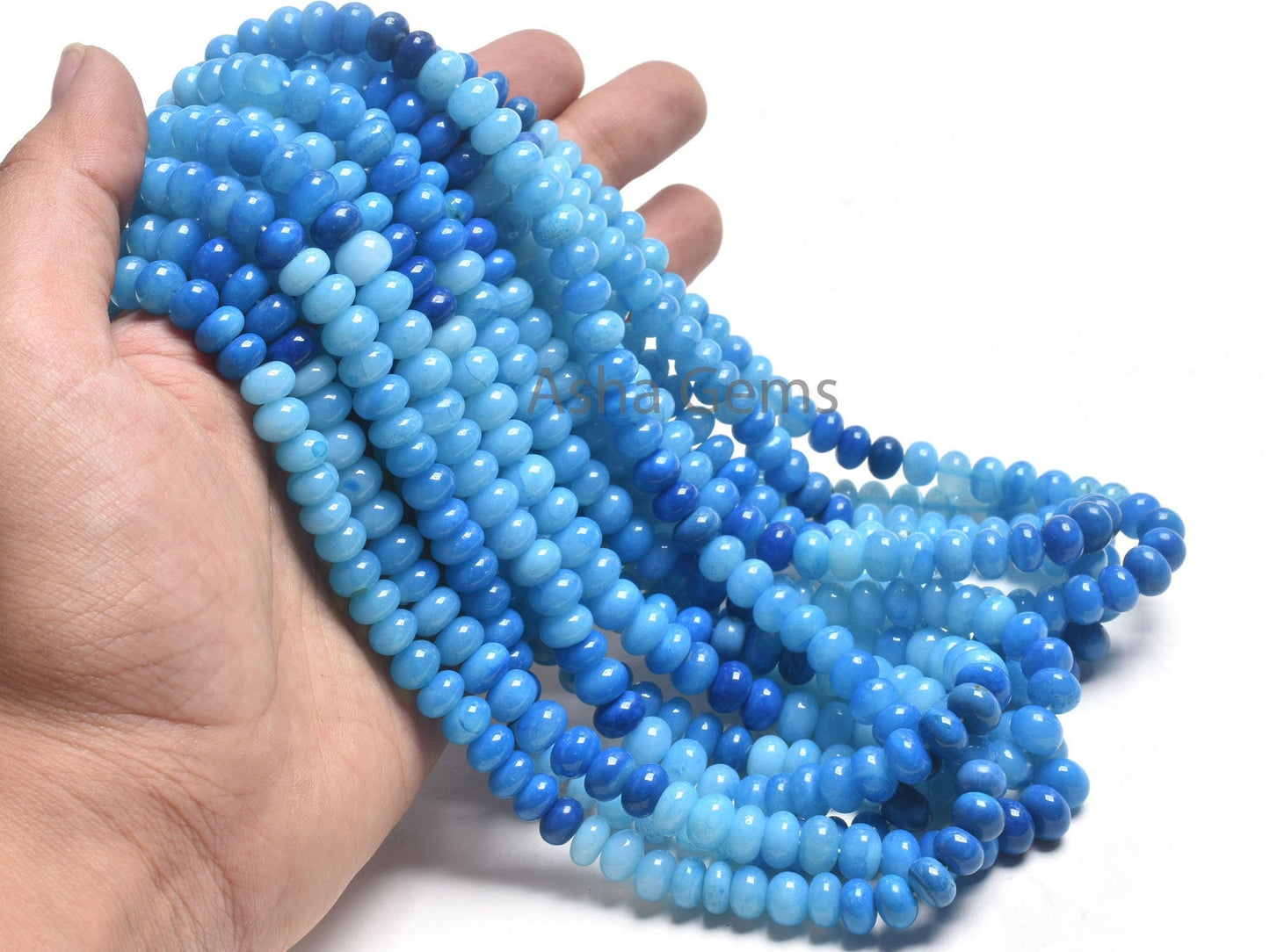 AAA Shaded Blue Opal Smooth Rondelle Shape Beads, 16"Strand Turquoise Blue Opal Plain Handmade Gemstone Beads, Blue Opal Beads Jewelry SALE