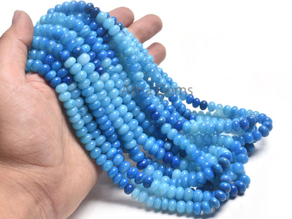 AAA Shaded Blue Opal Smooth Rondelle Shape Beads, 16"Strand Turquoise Blue Opal Plain Handmade Gemstone Beads, Blue Opal Beads Jewelry SALE