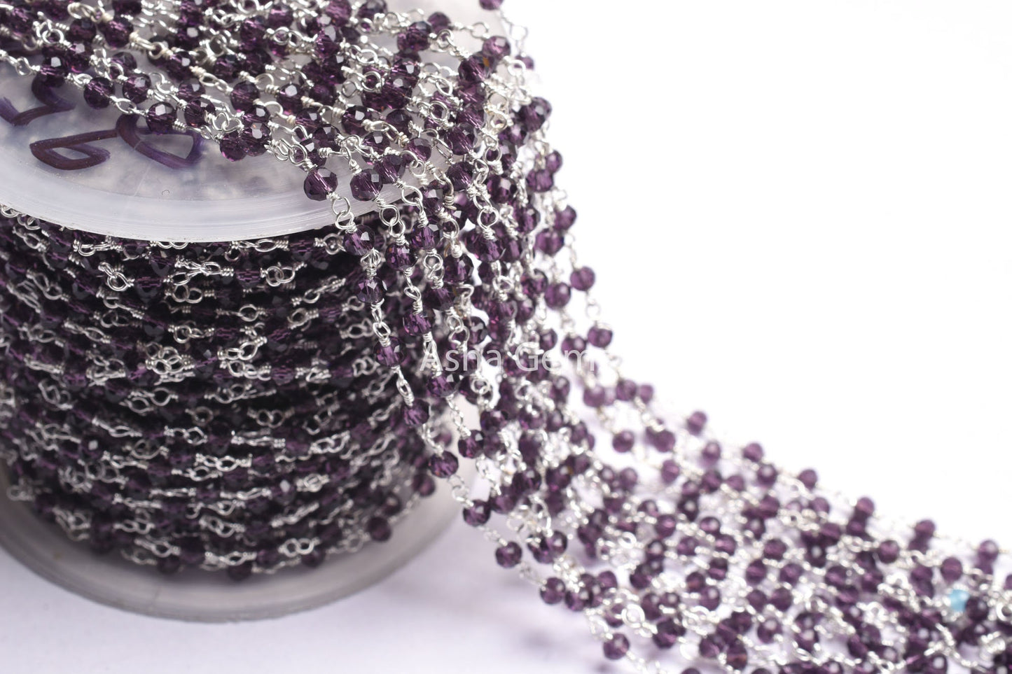 1,5,10,50 Feet Chain Purple Amethyst Hydro Faceted Rondelle Beads Rosary Chain 3-3.5 mm Silver Plated Jewelry Crafts, Purple Crystal Chain
