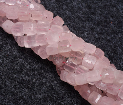Natural Pink Rose Quartz Faceted Box Shape Beads,8" Strand Rose Quartz Cube beads, Pink Gemstone 3D Cube Box Beads For Jewelry Making Crafts
