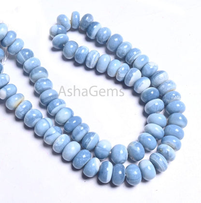 Fine Blue Opal Smooth Rondelle Beads, Shaded Pigeon Blue Opal Plain Handmade Gemstone Loose Bead,16" Blue Opal Beads Jewelry Making Necklace