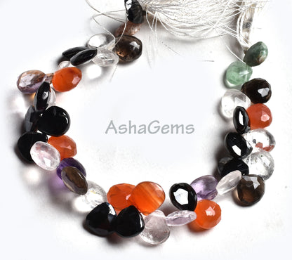 Beautiful Multi Color Gemstone Heart Shape Beads, Disco Heart Briolette Beads,7" Natural  Mix Color Stone Faceted Heart Beads Jewelry Crafts