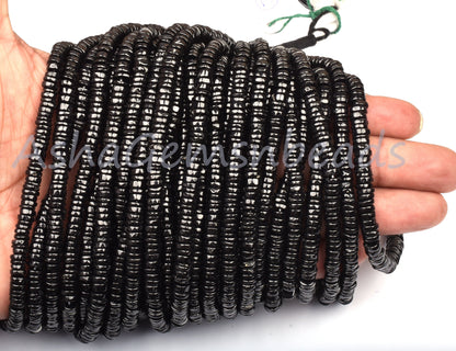 16" Beautiful Natural Black Spinel Smooth Tyre Gemstone Handmade Beads, AAA Spinel Smooth Wheel Shape Beads Jewelry Making Handicraft SALE