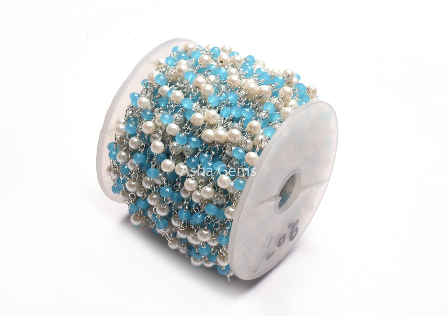 AAA Pearl Blue Chalcedony Hydro Faceted Rondelle Beads Chain Rosary Chain Silver Plated Wire Wrap Multi Color Beads Handmade Chains Jewelry