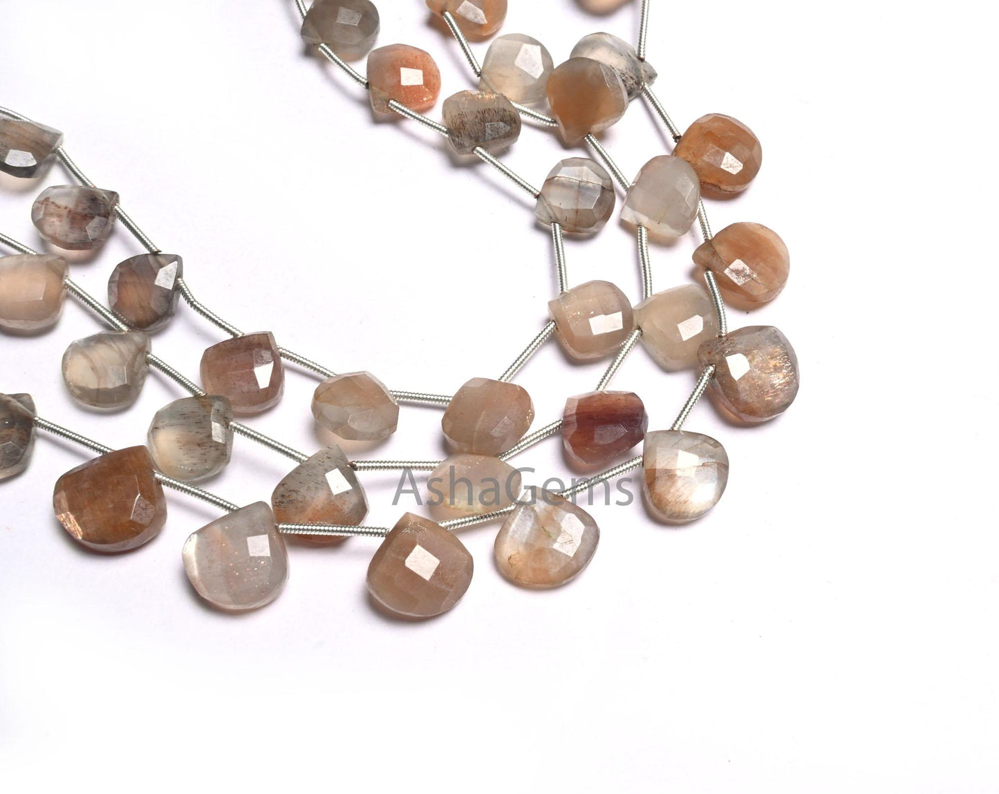 Shaded Grey Brown Moonstone Faceted Heart Gemstone Loose Beads,8" Bio Moonstone Heart Briolette Bead, Natural Moonstone Bead Jewelry makings (AG 18609)