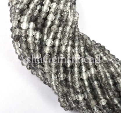 AAA Quality Black Rutile Faceted Micro Cut Beads,2.5mm Natural Rutilite Machine Cut Rondelle Gemstone Beads,13" Rutile Bead Necklace Jewelry