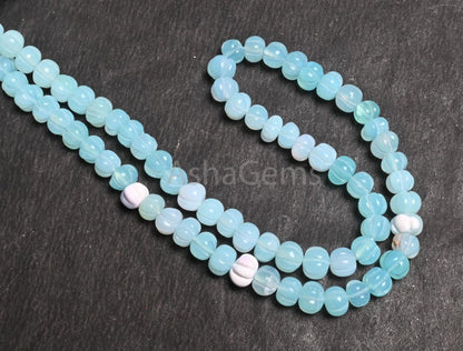 Fine Blue Peru opal carving Watermelon beads, Opal Hand Carved Gemstone Melon Beads Shaded Peruvian Opal Carve Pumpkin Bead Jewelry Necklace