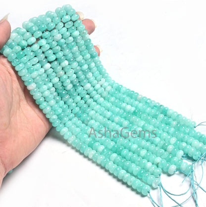 Fine Quality Peru Blue Color Jade Quartz Smooth Rondelle Gemstone Loose Beads,8 mm Neon Sky Blue Quartz Beads Jewelry making Necklace Crafts