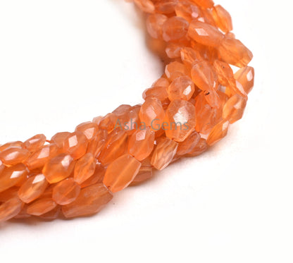 Orange Carnelian Faceted Oval handmade Gemstone beads,14" Natural carnelian Indian Handcut Oval Briolette Straight Drill bead Jewelry Crafts